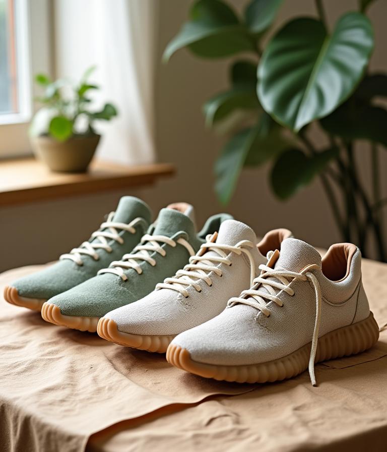 A collection of eco-friendly sneakers made from recycled materials.